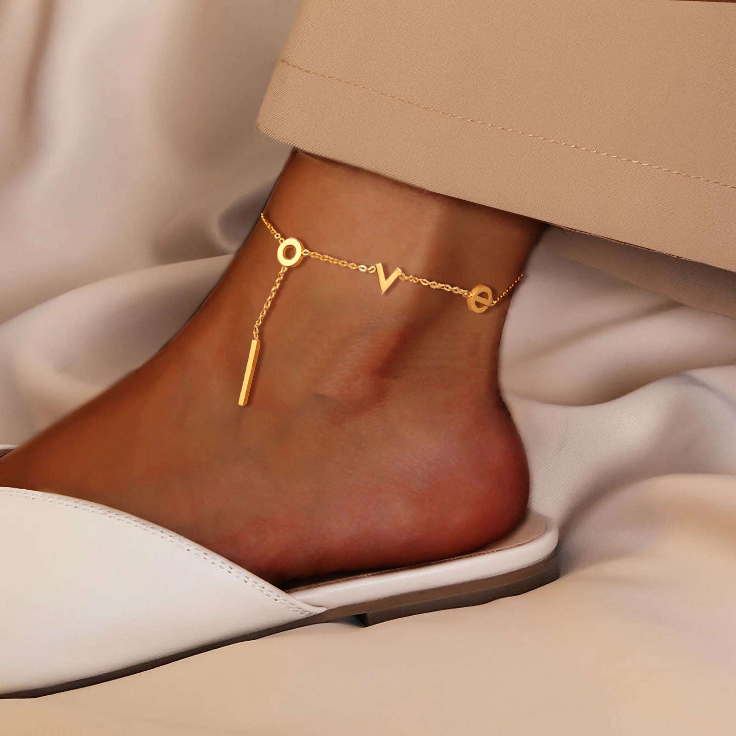 Golden Love Initial Anklet